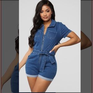 Denim short romper